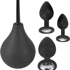 Black Velvets: Anal Kit, Douche + 3 Jewel Butt Plugs