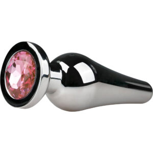 EasyToys: Metal Butt Plug No. 11 with Crystal, medium, silver/rosa